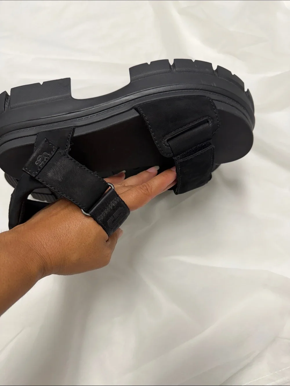 UGG Black Chunky Platform Velcro Sandals